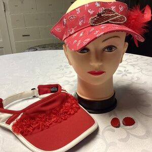 Red Hat Society hats rhinestone pin n earrings 4 total